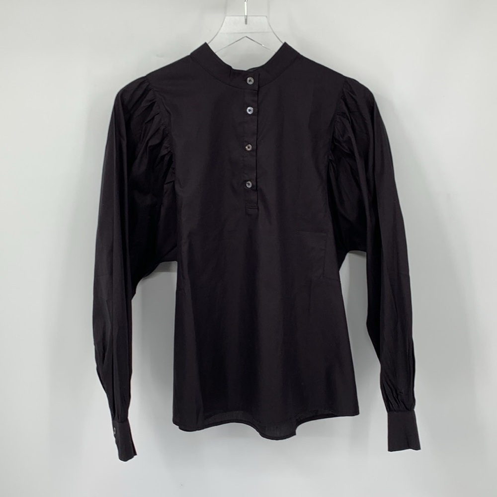 Harshman Barbera Popover blouse top shirt puffed full sleeve cotton black new M